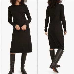 Madewell Long Sleeve Pocket Tee Ribbed Dress Black XS